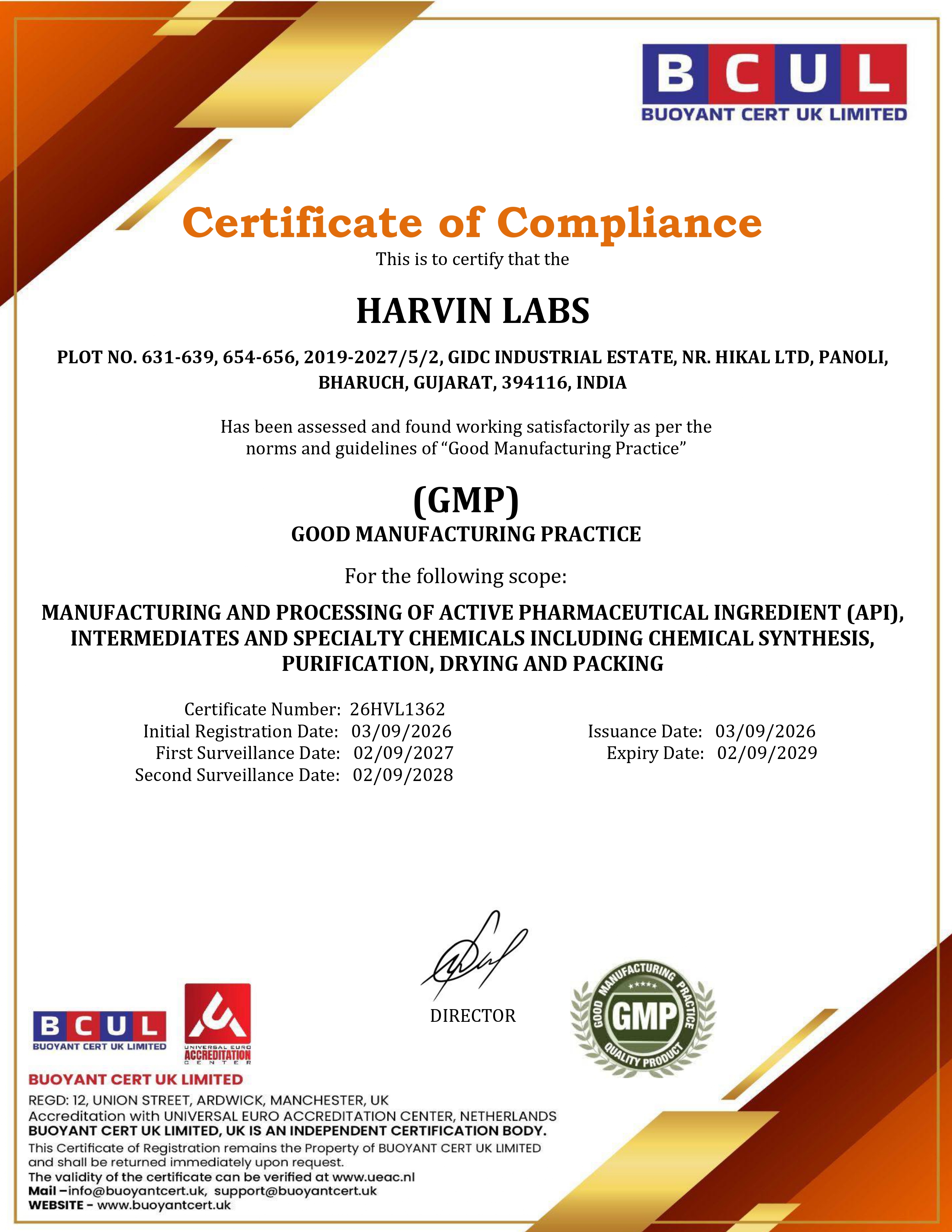 GMP Certificate of Compliance